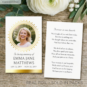 Elegant Gold Foil Memorial Funeral White Card