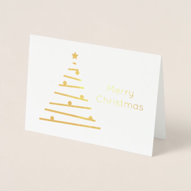 elegant gold foil Merry Christmas Christmas tree Card (Front)