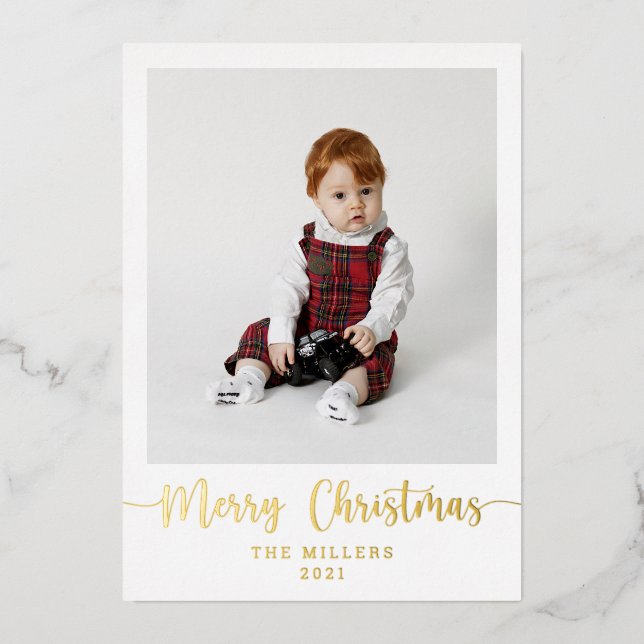Elegant Gold Foil Merry Christmas Holiday Card (Front)