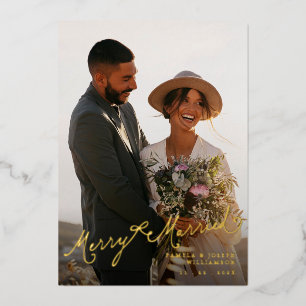 Elegant Gold Foil Merry Married Photo Holiday Card