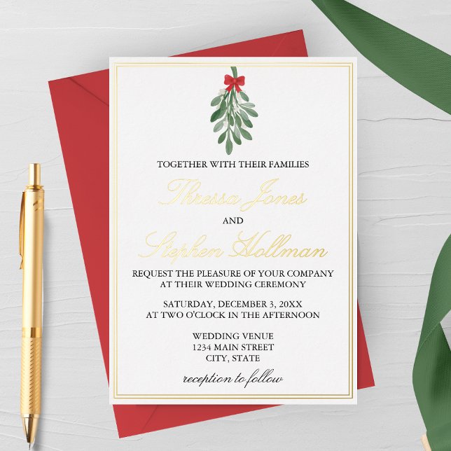 Elegant Gold Foil Mistletoe Wedding Invitation Foil Invitation (Creator Uploaded)