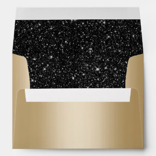 Elegant Gold Foil Modern Black Glitter Envelope