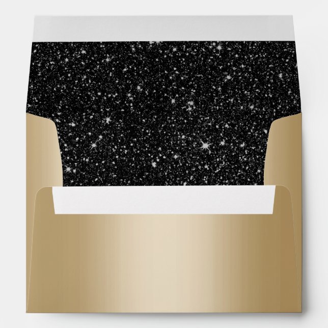 Elegant Gold Foil Modern Black Glitter Envelope (Back (Bottom))