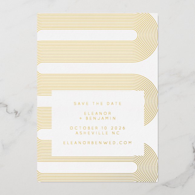 Elegant Gold Foil Modern Lines Save The Date Card (Front)