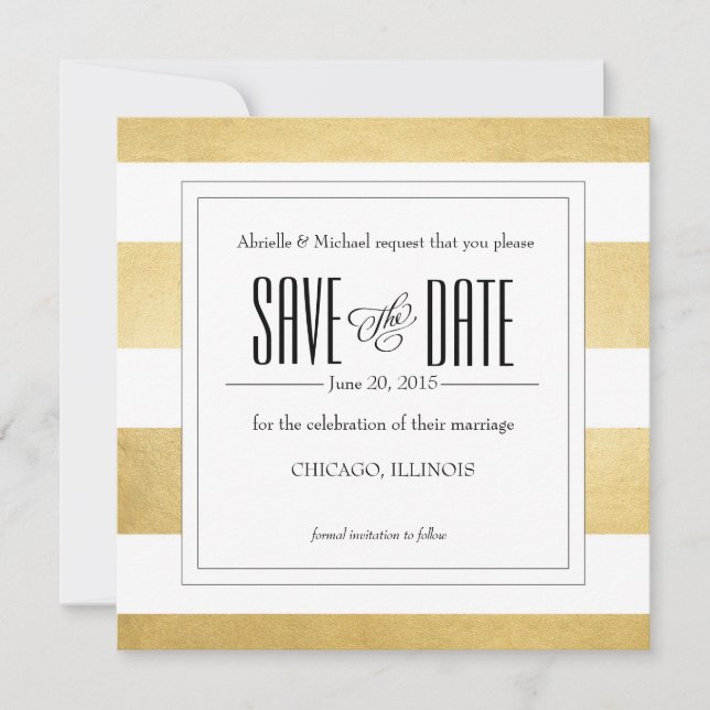Elegant Gold Foil Modern Stripe Save the Date (Front)