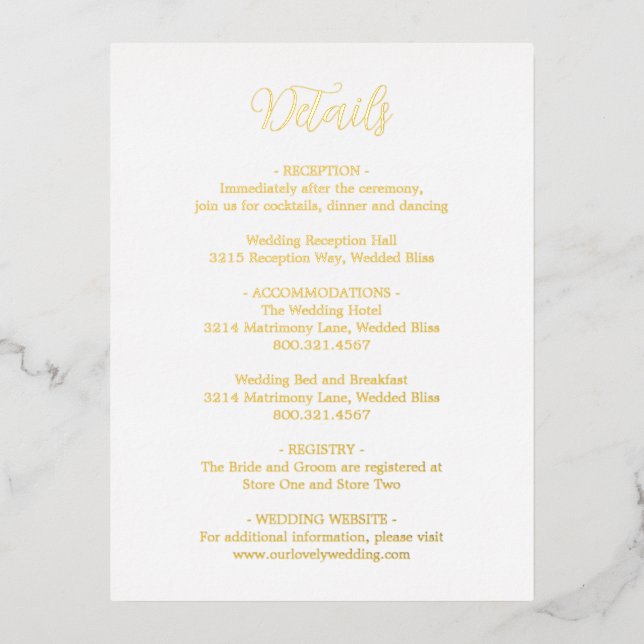 Elegant Gold Foil Modern Wedding Enclosure Card (Front)