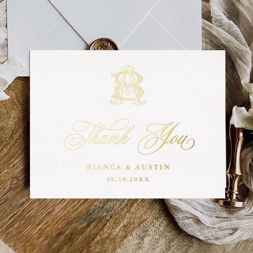 Elegant Gold Foil Monogram AB Wedding Thank You Foil Invitation Postcard