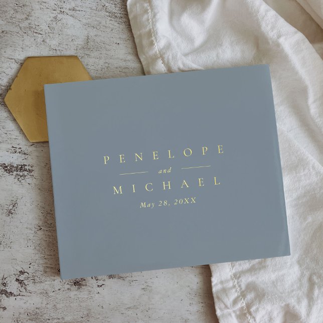 Elegant Gold Foil Monogram Coastal Blue Wedding Guest Book (Elegant Monogram Coastal Blue Wedding Guest Book)