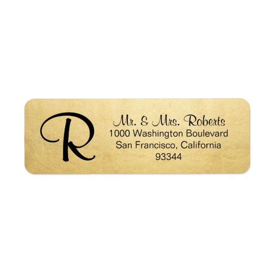 Elegant Gold Foil Monogram Letter Return Address Label 8518