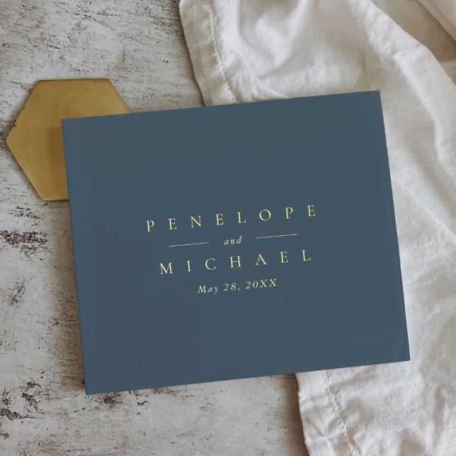 Elegant Gold Foil Monogram New York Blue Wedding Foil Guest Book (Elegant Monogram New York City Blue Wedding Guest Book)