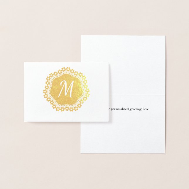 Elegant Gold Foil Monogram Note Card (Display)