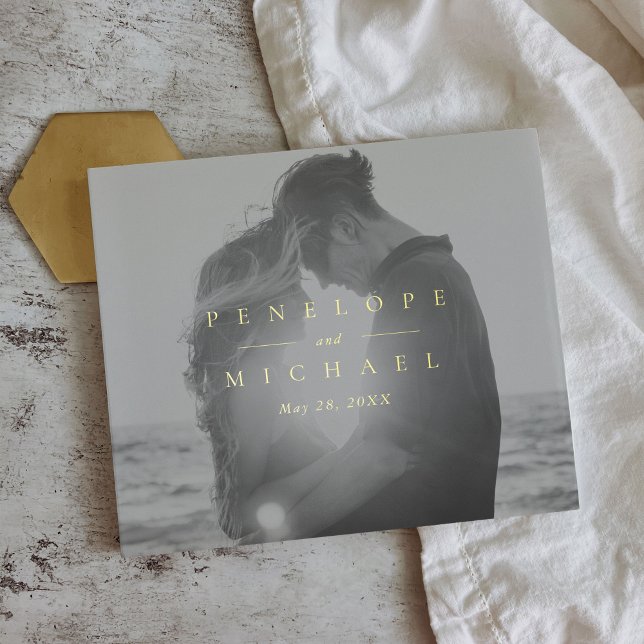 Elegant Gold Foil Monogram Simple Photo Wedding Foil Guest Book (Elegant Monogram Simple Photo Wedding Guest Book)