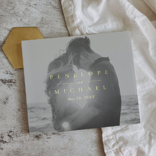 Elegant Gold Foil Monogram Simple Photo Wedding Guest Book