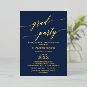 Elegant Gold Foil   Navy Blue Graduation Party Invitation