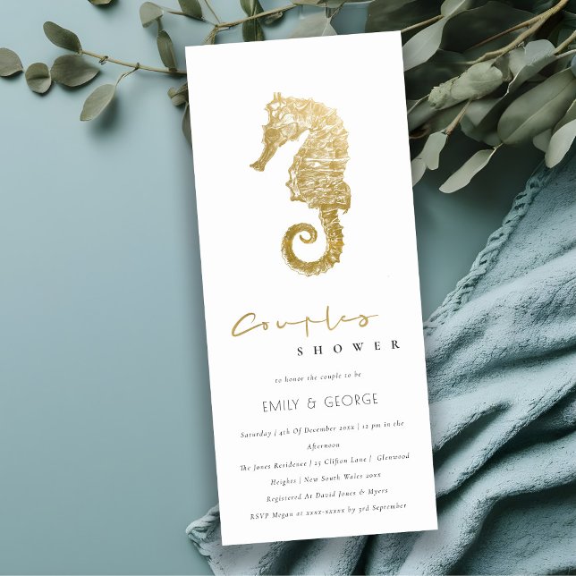 ELEGANT GOLD FOIL NAVY SEAHORSE COUPLES SHOWER  INVITATION (Creator Uploaded)