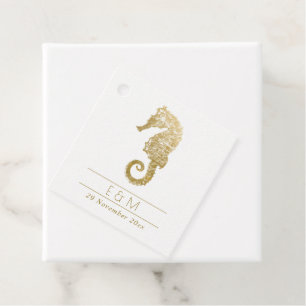 ELEGANT GOLD FOIL NAVY SEAHORSE MONOGRAM WEDDING FAVOR TAGS