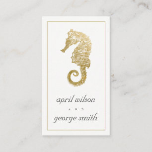 ELEGANT GOLD FOIL NAVY SEAHORSE WEDDING WEBSITE BUSINESS CARD