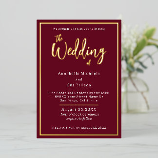 Elegant Gold Foil on Burgundy Wedding Foil Invitation