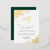 Elegant Gold Foil on Emerald Wedding RSVP Card