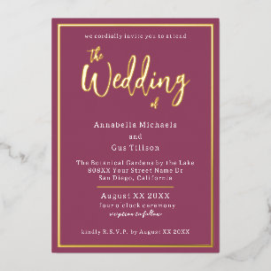 Elegant Gold Foil on Fuchsia Wedding Foil Invitation