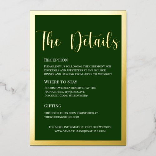 Elegant Gold Foil on Green Details Card