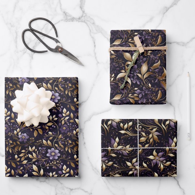 Elegant Gold Foil on Purple: Holiday Paper (Front)