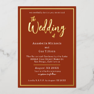Elegant Gold Foil on Terra Cotta Wedding Foil Invitation