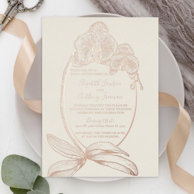 Elegant Gold Foil Orchid Real Foil Wedding  Invitation (Creator Uploaded)