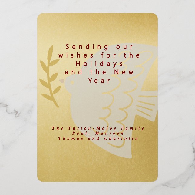 Elegant Gold Foil Peace Dove Love Christmas  Foil Holiday Card (Back)