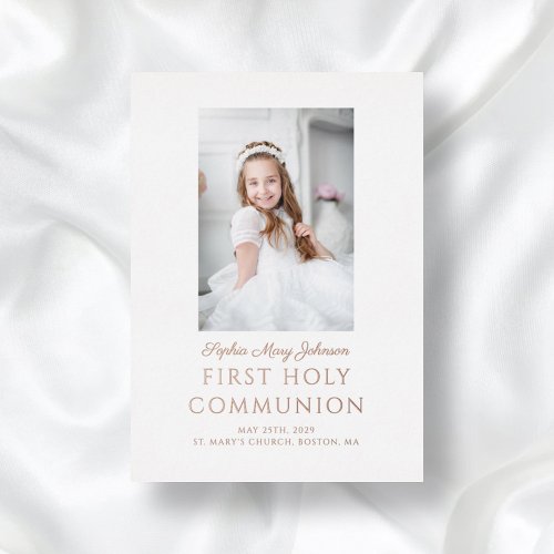 Elegant Gold Foil Photo Girl First Communion Foil Invitation