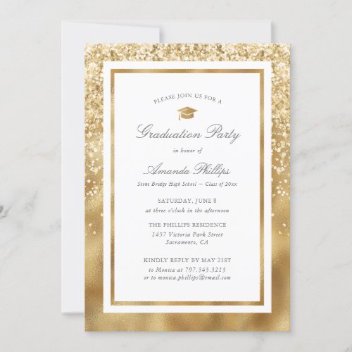 Elegant Gold Foil Photo Graduation Party Invitation