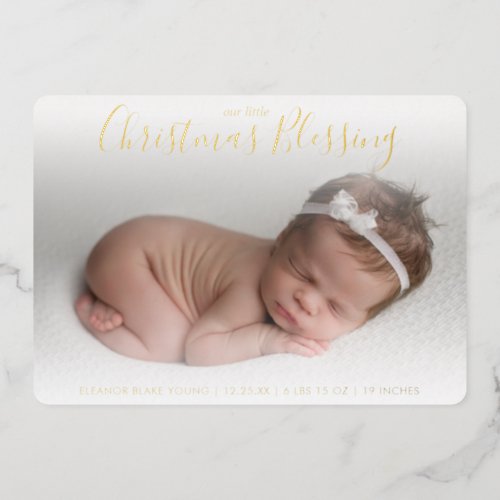 Elegant Gold Foil Photo Holiday Birth Announcement