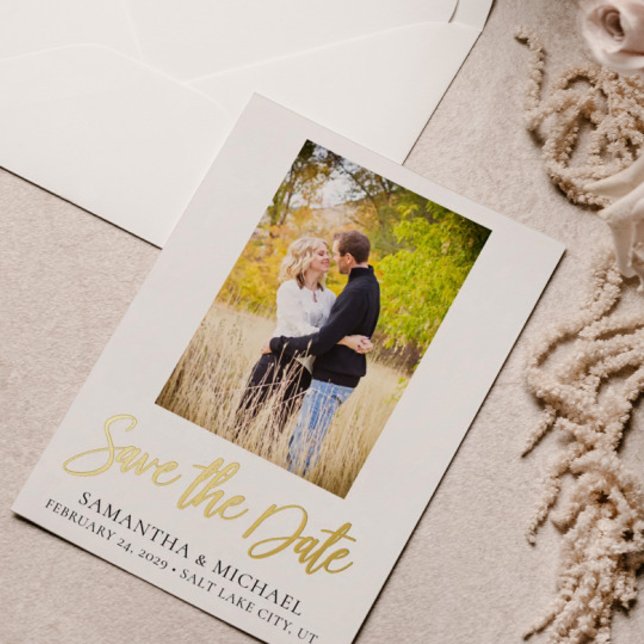 Elegant Gold Foil Photo Save the Date Wedding Card (Creator Uploaded)