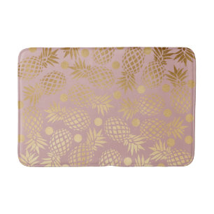 elegant gold foil pineapple polka dots pattern bathroom mat