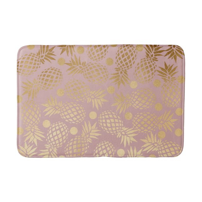 elegant gold foil pineapple polka dots pattern bathroom mat (Front)