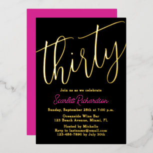 Elegant Gold Foil Pink Black 30th Birthday Party Invitation