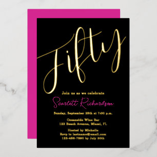Elegant Gold Foil Pink Black 50th Birthday Party Invitation