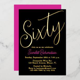 Elegant Gold Foil Pink Black 60th Birthday Party Invitation