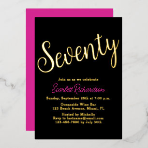 Elegant Gold Foil Pink Black 70th Birthday Party Invitation