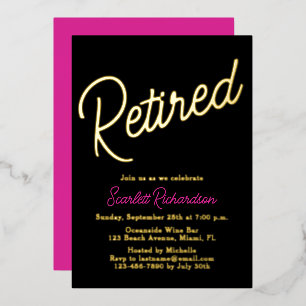 Elegant Gold Foil Pink Black Retirement Party Invitation