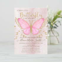 Elegant Gold Foil Pink Butterfly Baby Shower  Invi Invitation