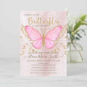 Elegant Gold Foil Pink Butterfly Baby Shower Invi Invitation