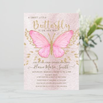 Elegant Gold Foil Pink Butterfly Baby Shower  Invi Invitation by Invitationboutique at Zazzle