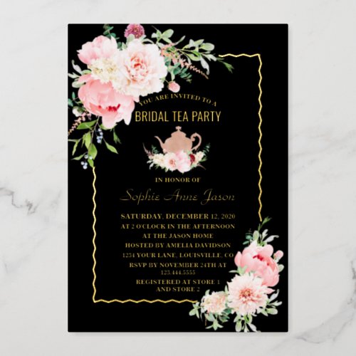 Elegant GOLD FOIL Pink Flowers Bridal Tea Party Fo Foil Invitation