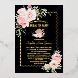 Elegant GOLD FOIL Pink Flowers Bridal Tea Party Fo Invitation
