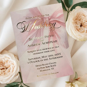 Elegant Gold Foil Pink Ribbon Wedding Invitation