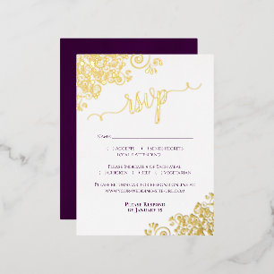 Elegant Gold Foil Plum Purple Wedding RSVP Card