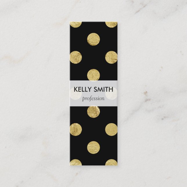 Elegant Gold Foil Polka Dot Pattern - Gold & Black Mini Business Card (Front)
