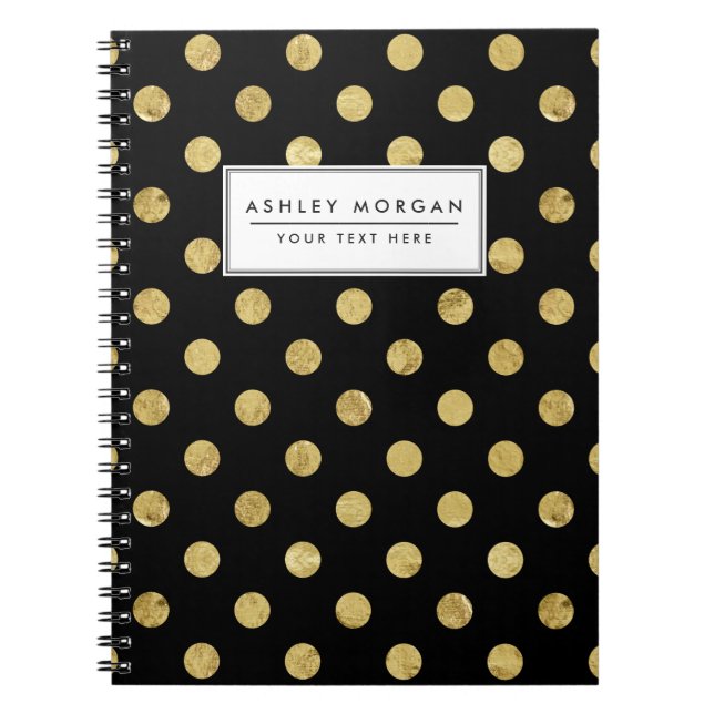 Elegant Gold Foil Polka Dot Pattern - Gold & Black Notebook (Front)