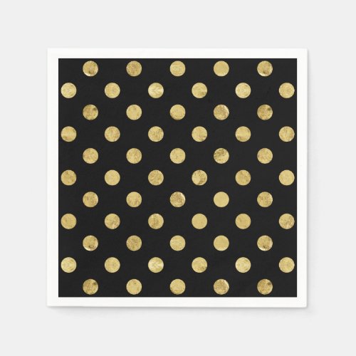 Elegant Gold Foil Polka Dot Pattern _ Gold  Black Paper Napkins